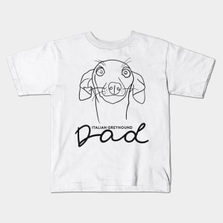 Italian Greyhound dad; with cute cartoon IGGY black line art. Kids T-Shirt